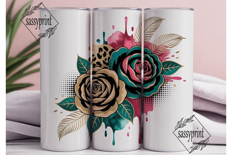 Glamorous Gold & Teal Rose 20oz Tumbler Sublimation sassyprint 