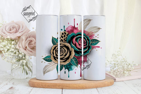 Glamorous Gold & Teal Rose 20oz Tumbler Sublimation sassyprint 