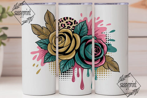 Glamorous Gold & Teal Rose 20oz Tumbler Sublimation sassyprint 