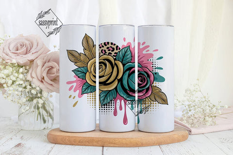 Glamorous Gold & Teal Rose 20oz Tumbler Sublimation sassyprint 