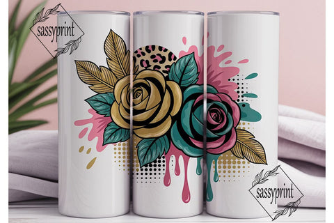 Glamorous Gold & Teal Rose 20oz Tumbler Sublimation sassyprint 