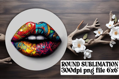 Glamorous Lips Ornament Set: Sublimation Circle, Keychain & Car Coaster Sublimation afrosvg 