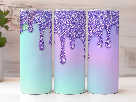 Glamorous Purple Glitter 20oz Tumbler, Iridescent Drinkware, 20oz Cup, Glitter Drips Mug, Sparkly Tumbler, Shimmering Drinkware, Glamorous Gift Sublimation Lara' s Designs 