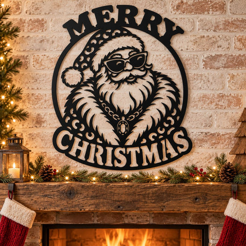 Glamorous Santa Christmas Laser SVG | Merry Christmas DXF | Glam Santa Metal Art | Christmas Sign Plasma CNC Cut File | Holiday Wall Decor SVG HappyDesignStudio 