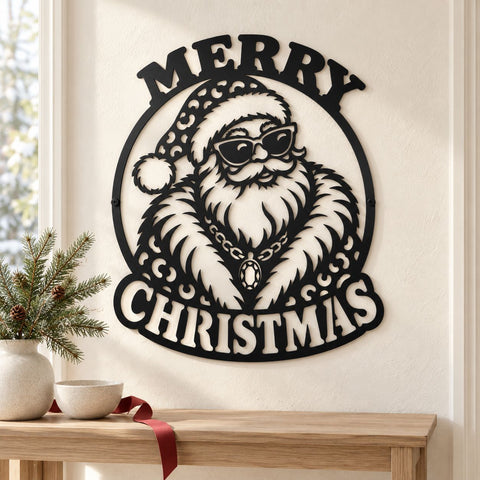 Glamorous Santa Christmas Laser SVG | Merry Christmas DXF | Glam Santa Metal Art | Christmas Sign Plasma CNC Cut File | Holiday Wall Decor SVG HappyDesignStudio 