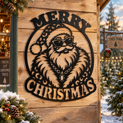 Glamorous Santa Christmas Laser SVG | Merry Christmas DXF | Glam Santa Metal Art | Christmas Sign Plasma CNC Cut File | Holiday Wall Decor SVG HappyDesignStudio 