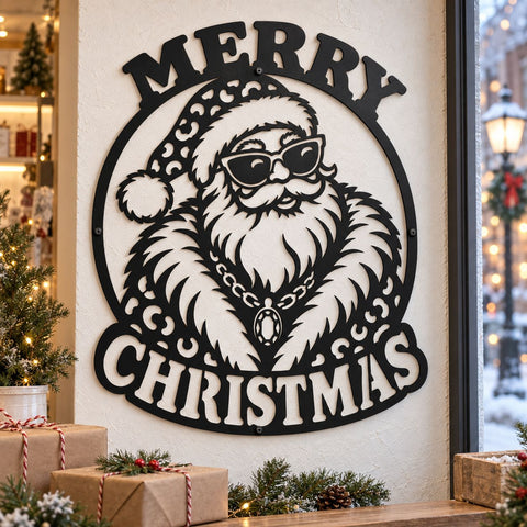 Glamorous Santa Christmas Laser SVG | Merry Christmas DXF | Glam Santa Metal Art | Christmas Sign Plasma CNC Cut File | Holiday Wall Decor SVG HappyDesignStudio 