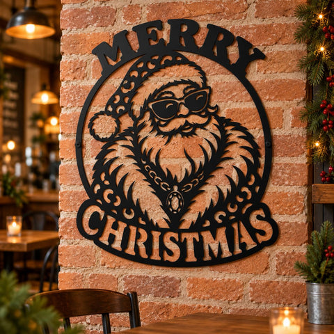 Glamorous Santa Christmas Laser SVG | Merry Christmas DXF | Glam Santa Metal Art | Christmas Sign Plasma CNC Cut File | Holiday Wall Decor SVG HappyDesignStudio 