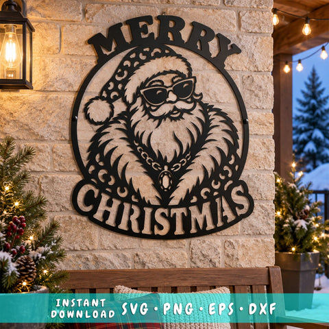 Glamorous Santa Christmas Laser SVG | Merry Christmas DXF | Glam Santa Metal Art | Christmas Sign Plasma CNC Cut File | Holiday Wall Decor SVG HappyDesignStudio 