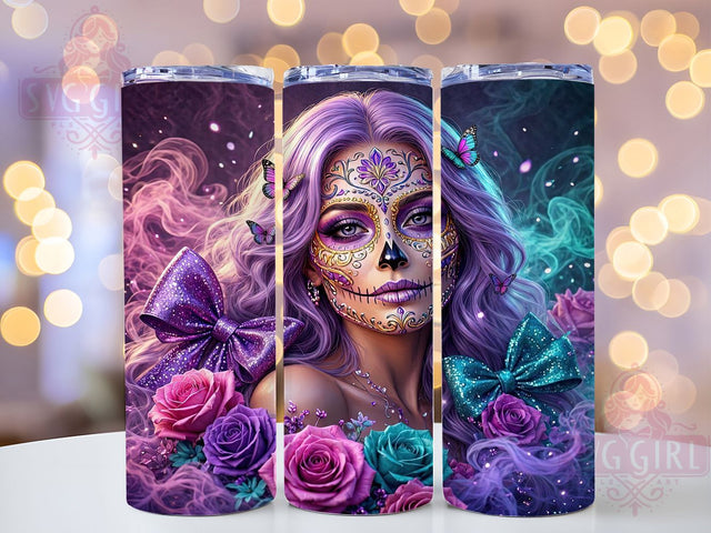 Glamorous Sugar Skull Woman 20oz Tumbler, Sugar Skull, Glamorous Design, Woman Motif, Sublimation Wrap, 20oz Tumbler, Elegant Aesthetic, Festive Charm Sublimation SvggirlplusArt 