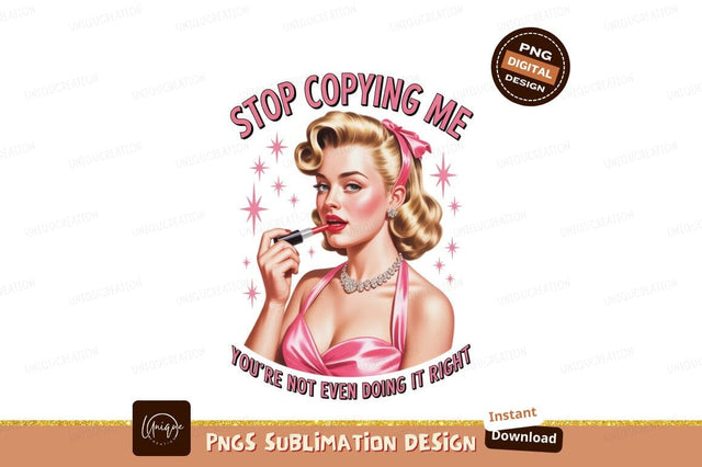 Glamorous woman applying lipstick retro vintage Sublimation Designangry 