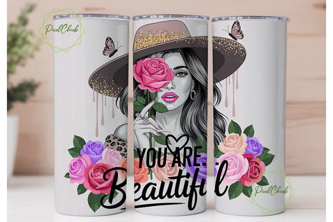 Glamorous Woman with Roses Tumbler Wrap Sublimation PixelChick 