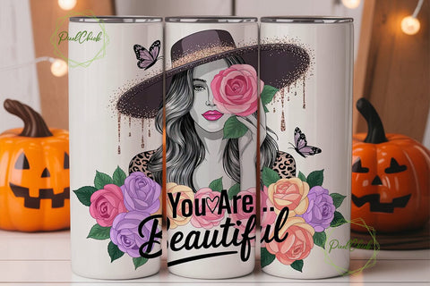 Glamorous Woman with Roses Tumbler Wrap Sublimation PixelChick 