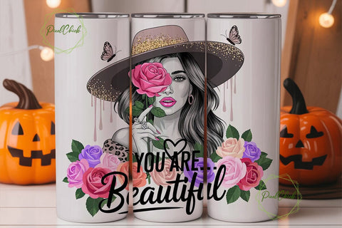 Glamorous Woman with Roses Tumbler Wrap Sublimation PixelChick 