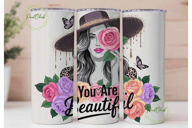 Glamorous Woman with Roses Tumbler Wrap Sublimation PixelChick 