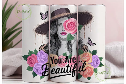 Glamorous Woman with Roses Tumbler Wrap Sublimation PixelChick 