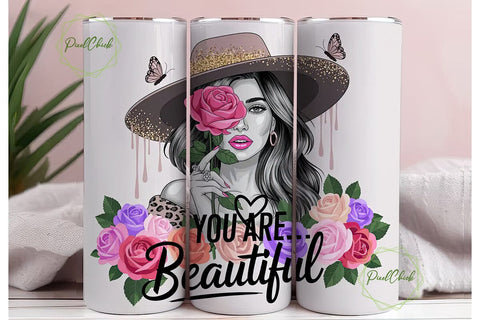 Glamorous Woman with Roses Tumbler Wrap Sublimation PixelChick 