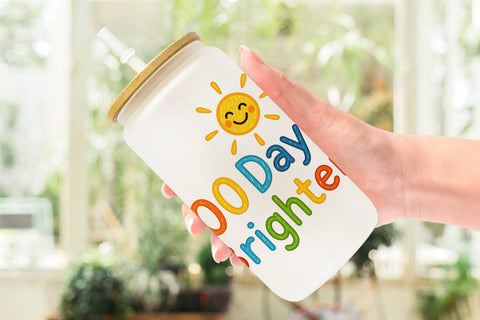 Glass Can 100 Days Crayon Fun Quotes Sublimation artnoy 