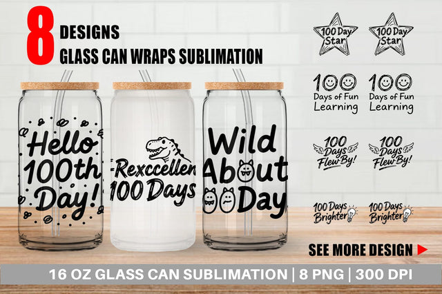 Glass Can 100 Days Scribble Art Quotes Sublimation artnoy 