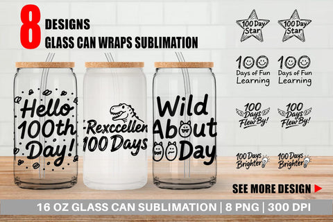 Glass Can 100 Days Scribble Art Quotes Sublimation artnoy 