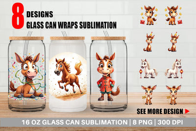 Glass Can 2026 Year of the Horse Watercolor Sublimation artnoy 
