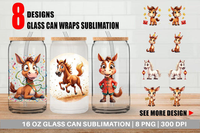Glass Can 2026 Year of the Horse Watercolor Sublimation artnoy 