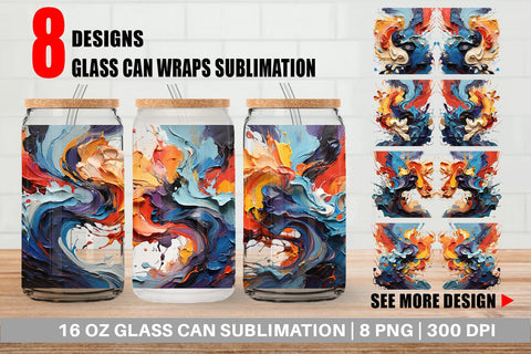 Glass Can 3D Abstract Paint Colorful Sublimation artnoy 