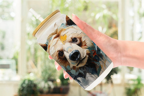 Glass Can 3D Bear Painting Sublimation artnoy 