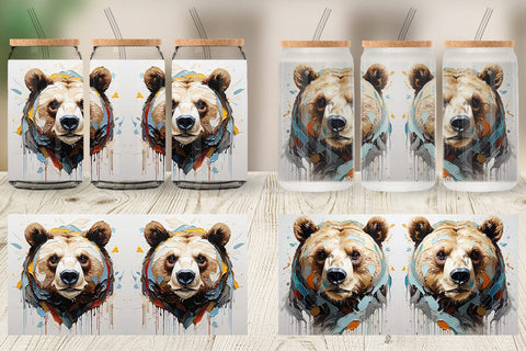 Glass Can 3D Bear Painting Sublimation artnoy 