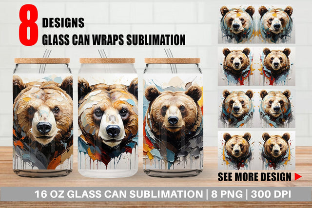 Glass Can 3D Bear Painting Sublimation artnoy 