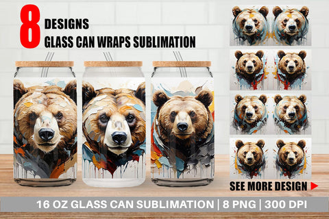 Glass Can 3D Bear Painting Sublimation artnoy 