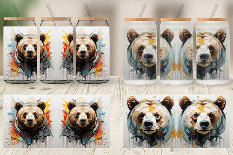 Glass Can 3D Bear Painting Sublimation artnoy 
