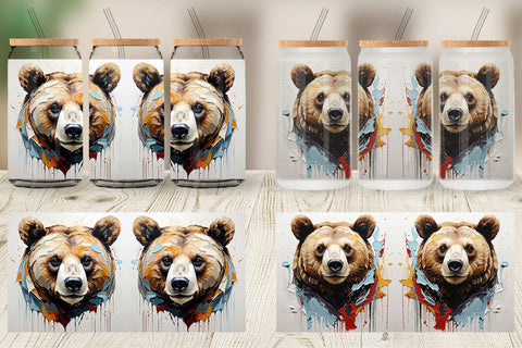 Glass Can 3D Bear Painting Sublimation artnoy 