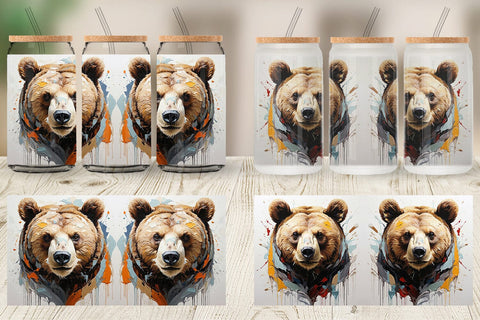 Glass Can 3D Bear Painting Sublimation artnoy 