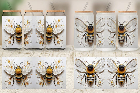 Glass Can 3D Bee Painting Sublimation artnoy 