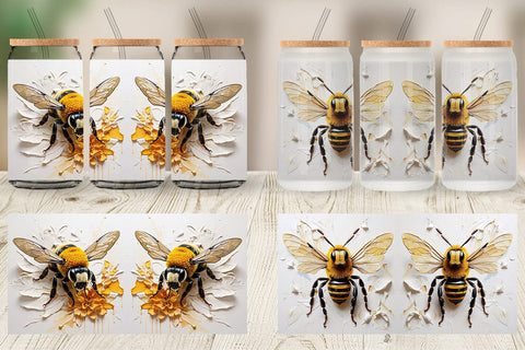 Glass Can 3D Bee Painting Sublimation artnoy 