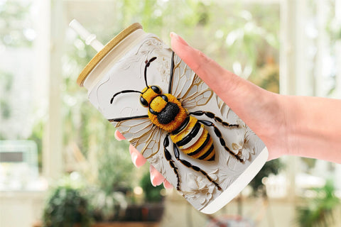 Glass Can 3D Bee Painting Sublimation artnoy 