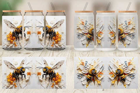 Glass Can 3D Bee Painting Sublimation artnoy 