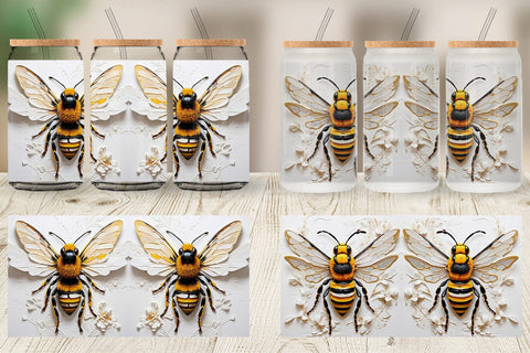 Glass Can 3D Bee Painting Sublimation artnoy 