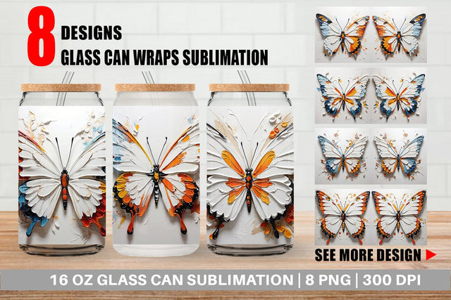 Glass Can 3D Butterfly Painting Sublimation artnoy 