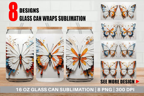 Glass Can 3D Butterfly Painting Sublimation artnoy 