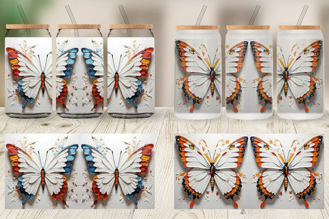 Glass Can 3D Butterfly Painting Sublimation artnoy 