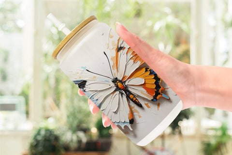 Glass Can 3D Butterfly Painting Sublimation artnoy 