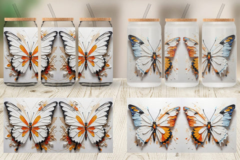 Glass Can 3D Butterfly Painting Sublimation artnoy 