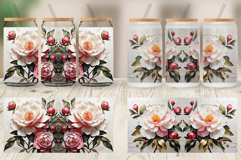 Glass Can 3D Camellia Flower Sublimation artnoy 