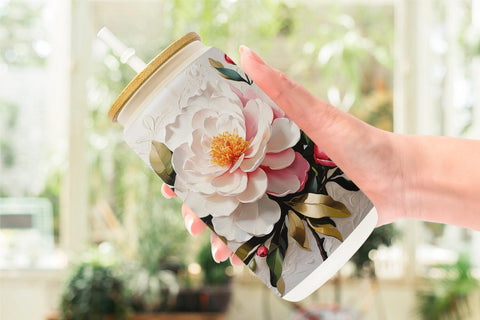 Glass Can 3D Camellia Flower Sublimation artnoy 