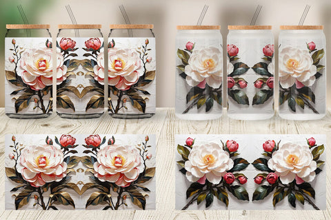 Glass Can 3D Camellia Flower Sublimation artnoy 