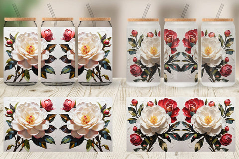 Glass Can 3D Camellia Flower Sublimation artnoy 