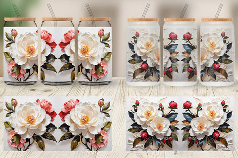 Glass Can 3D Camellia Flower Sublimation artnoy 