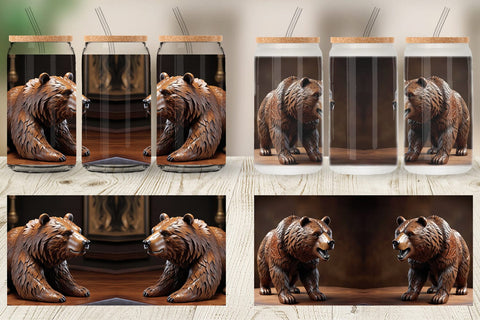 Glass Can 3D Carved Bear Sublimation artnoy 
